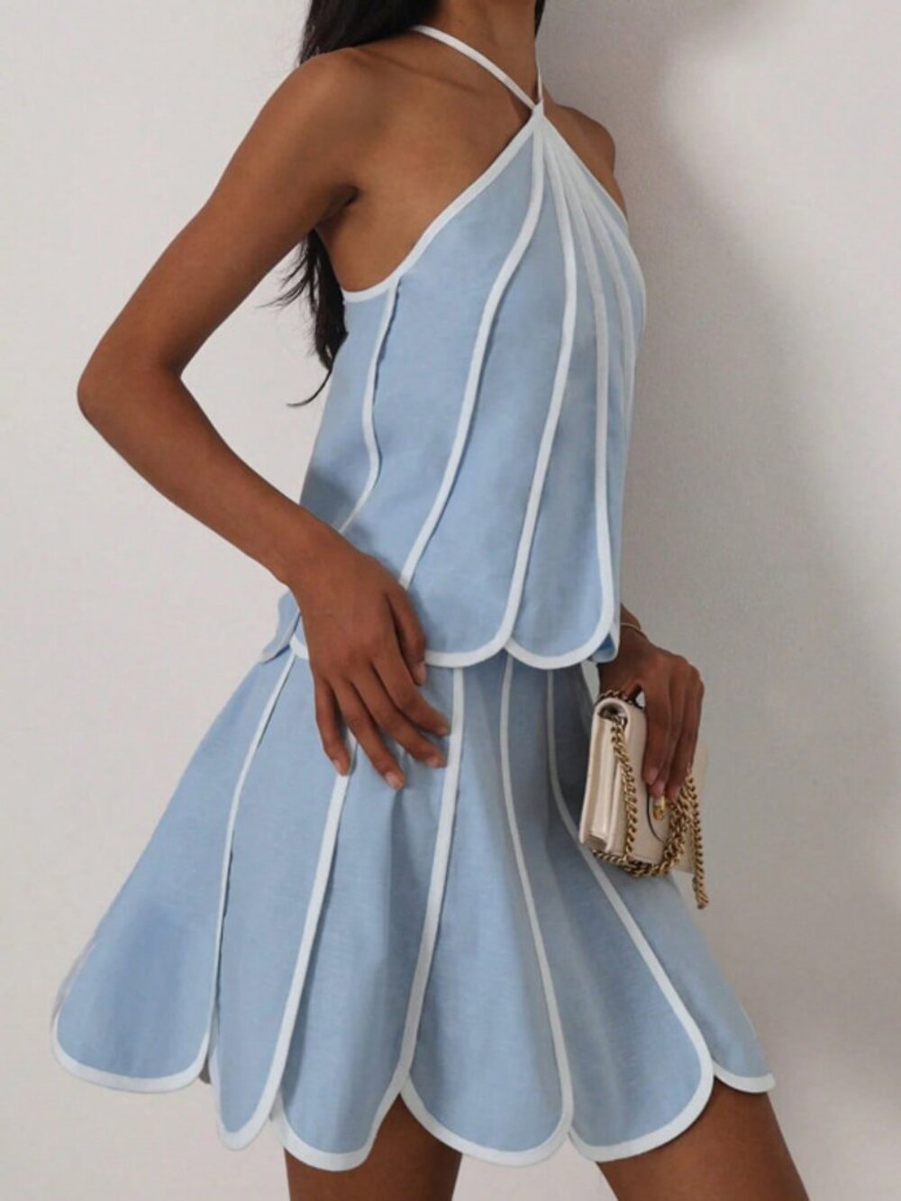 Blue Sexy Women's Halter Neck Backless Sleeveless Top and Skirt Two-Piece Set - Picture 2 of 8